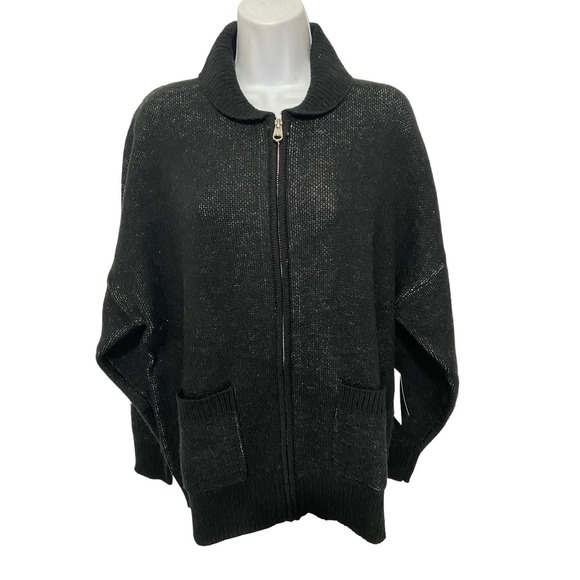 Spirit Jersey NWT Unisex Black Zip Up Cardigan Sweater Far Out Robot Oversized S - Picture 2 of 10